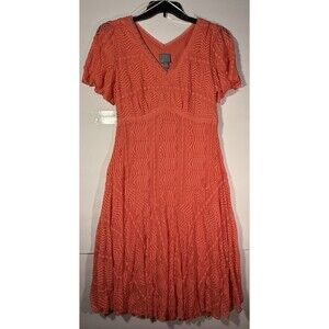 Rabbit Rabbit Rabbit Designs Size 12 Coral Lace Fit & Flare Dress V-Neck